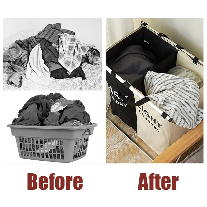 Foldable Laundry Basket Three Grid Organizer