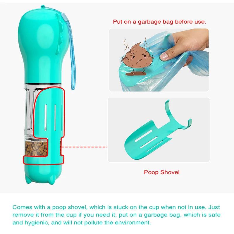 Portable Cat Dog Water Bottle Food Feeder Poop Dispenser