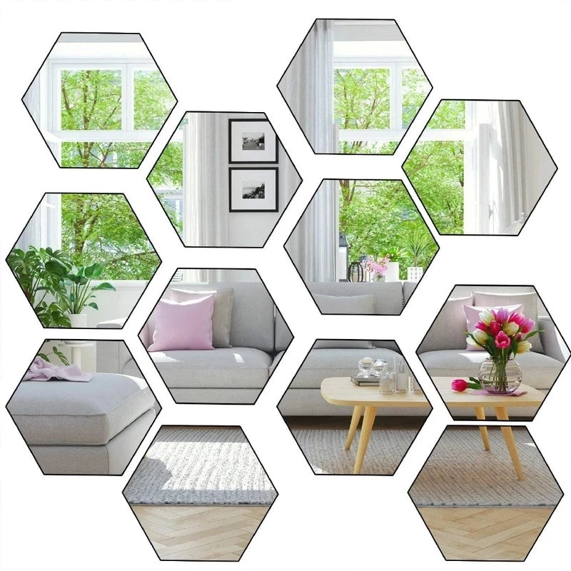 3D Mirror Wall Stickers Hexagon Shape
