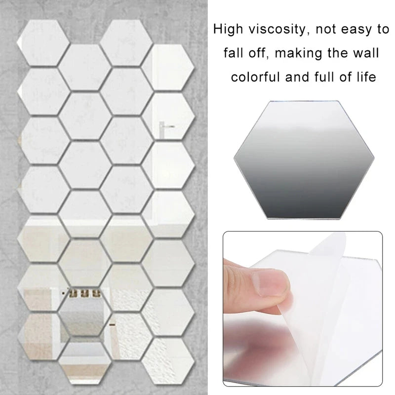 3D Mirror Wall Stickers Hexagon Shape